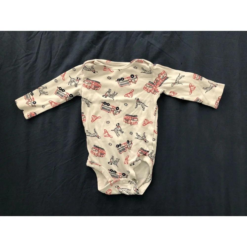 Baby Bodysuit Baby White EUC Fire Truck & Dalmatian Print